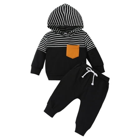 NOLDARES Baby Boy Outfits Baby Boy Hoodies Sweatshirt + Long Pants Baby Boy Fall Winter Clothes Set(Black,12-18 Months )