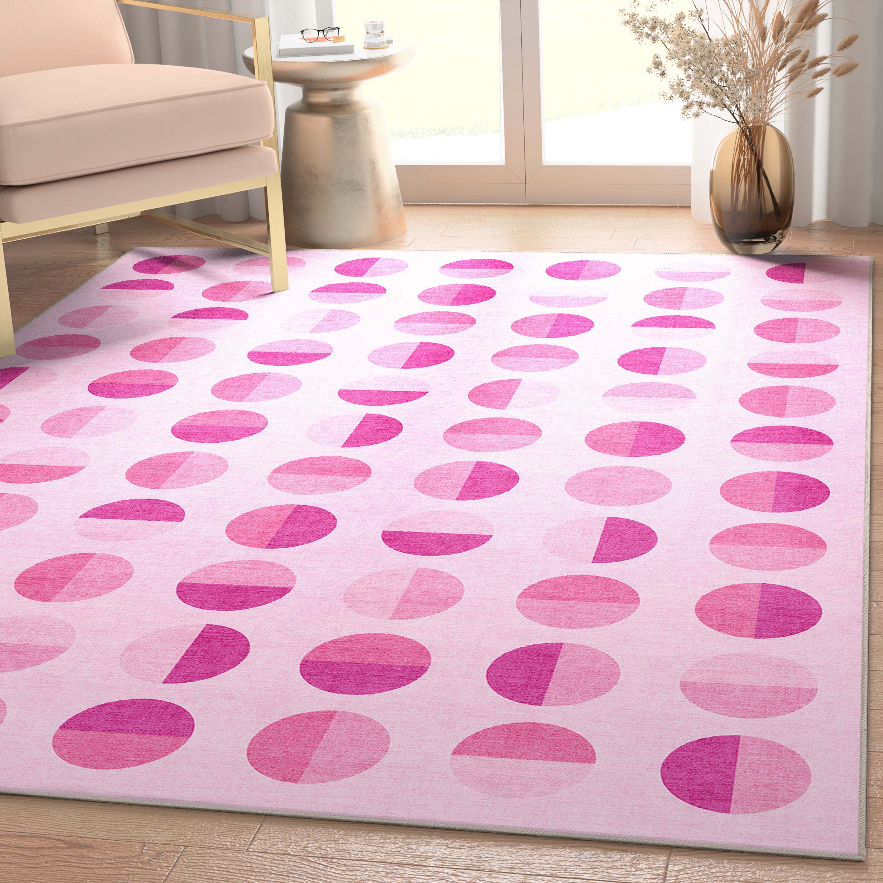 Well Woven Apollo Split Dot Modern Pink Flat Pile Easy to Clean 6' x 9' Area Rug for Living Room Dining Room Bedroom and Kitchen
