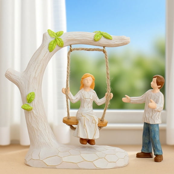 Romantic Swing Couple Figurine - Handcrafted Resin Home Decor for Anniversaries & Weddings