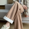 thumbnail image 4 of GA WEIHUA Clearance,Women's Wide Leg Sweatpants Fleece Lined Baggy Straight Leg Lounge Pants Casual Vertical Striped Athletic Joggers(Khaki,S), 4 of 8