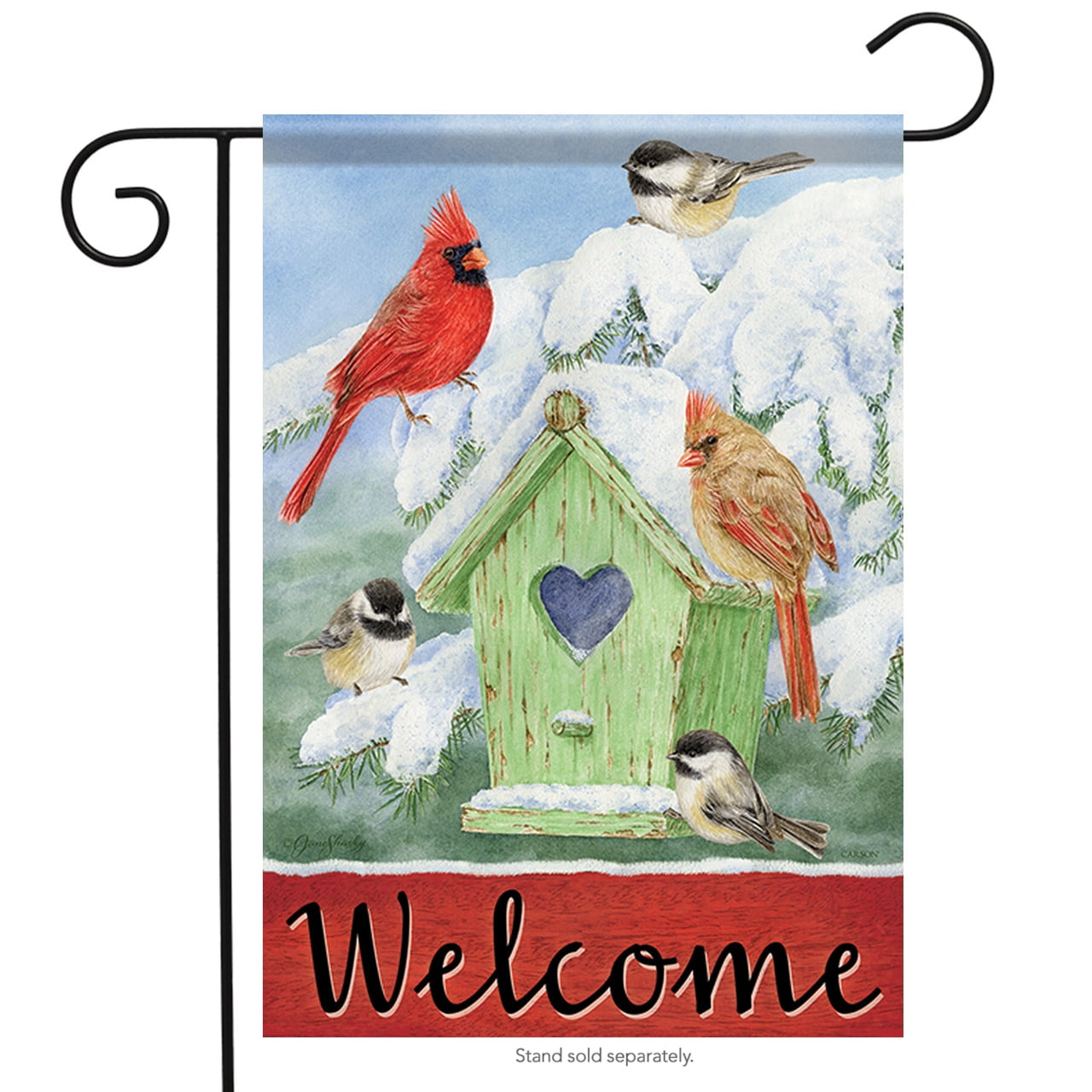 Snowy Gathering Winter Welcome Garden Flag Double Sided Birdhouse 12.5