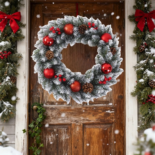 Guirnalda Navideña Artificial de 30 Cm | Vegetación de Pvc con Frutos Rojos | Decoración Navideña para Colgar En La Puerta | Decoración Festiva para Repisas de Ventanas, Fiestas, Oficinas y Hogares