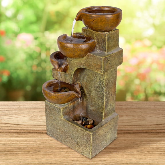 Alpine Corporation 3-Tier Cascading Fountain with Warm White LED Lights