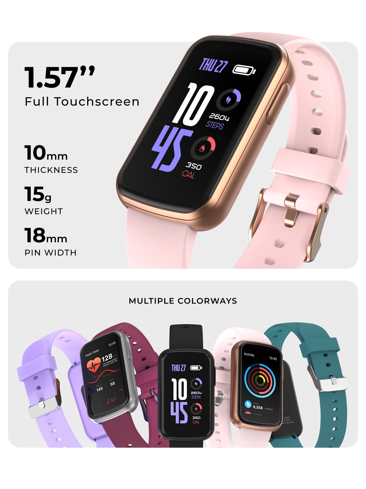 iTech Active 4 Unisex Adult Smartwatch Fitness Tracker, Blush, Silicone Strap