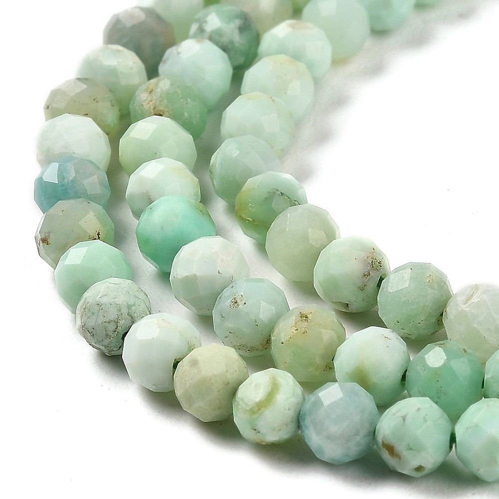 5strands Natural Green Opal Beads Strands Faceted Round 4~4.5x4~5mm Hole: 0.7mm about 90~94pcs/strand 15.35''(39~39.5cm) DIY