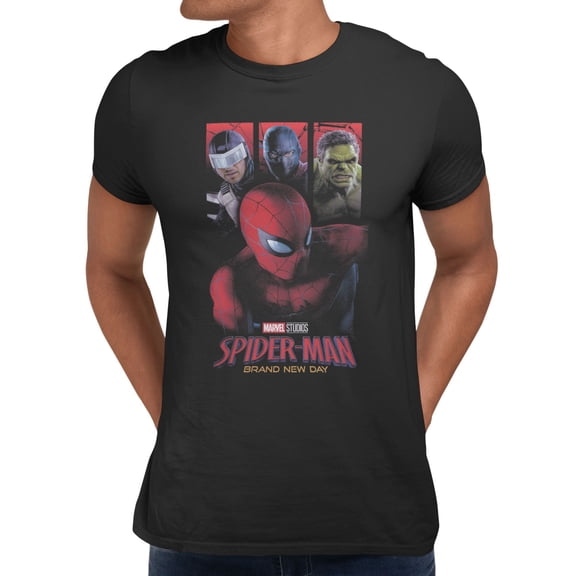 Marvel Spider-Man Brand New Day Men's Action Pose Web Distressed T-Shirt (Black, S-XXXL)