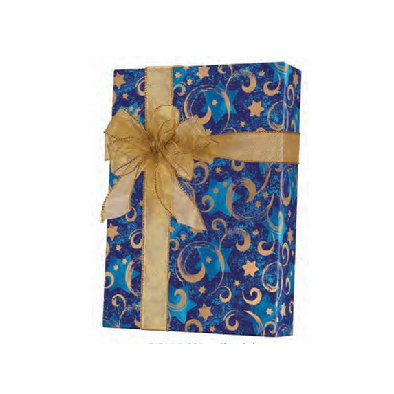 1 Pack, Gold Star Hanukkah Wrapping Paper 30"x417', Half Ream Roll for Party, Holiday & Events, Made in USA