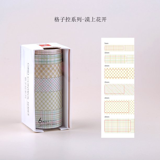 Flowertree 6 Pcs Basic Grid Masking Tape Diary Scarpbooking DIY Decoration Washi Tape Gao Jiahui unisex
