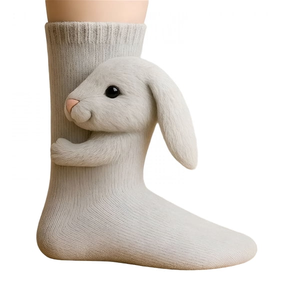 TELOLY 2026 New 3D Knit Animal Socks, Cute Plush Animals Design Sock, Double-Layer Cotton, Funny Warm and Soft Long Stocking Stuffers Socks (Bunny)