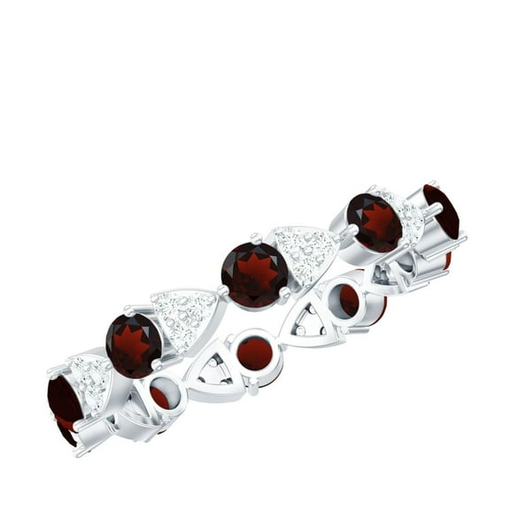Alternate Garnet and White Topaz 1.50 Ctw Gemstone 925 Sterling Silver Eternity Ring for Women | Wedding, Engagement Bridal Rings | Mothers Day Gift