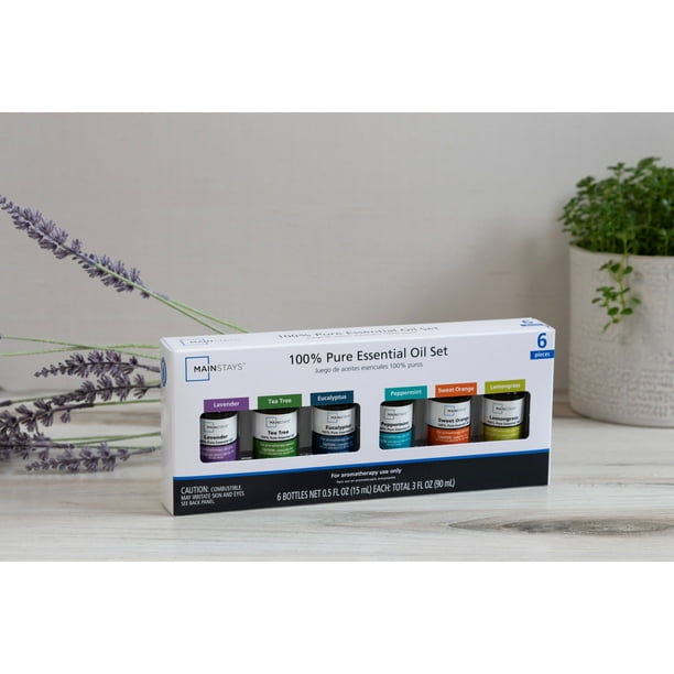 Mainstays 15mL Essential Oil Set 6PK Eucalyptus, Lvnder, Lmngrass