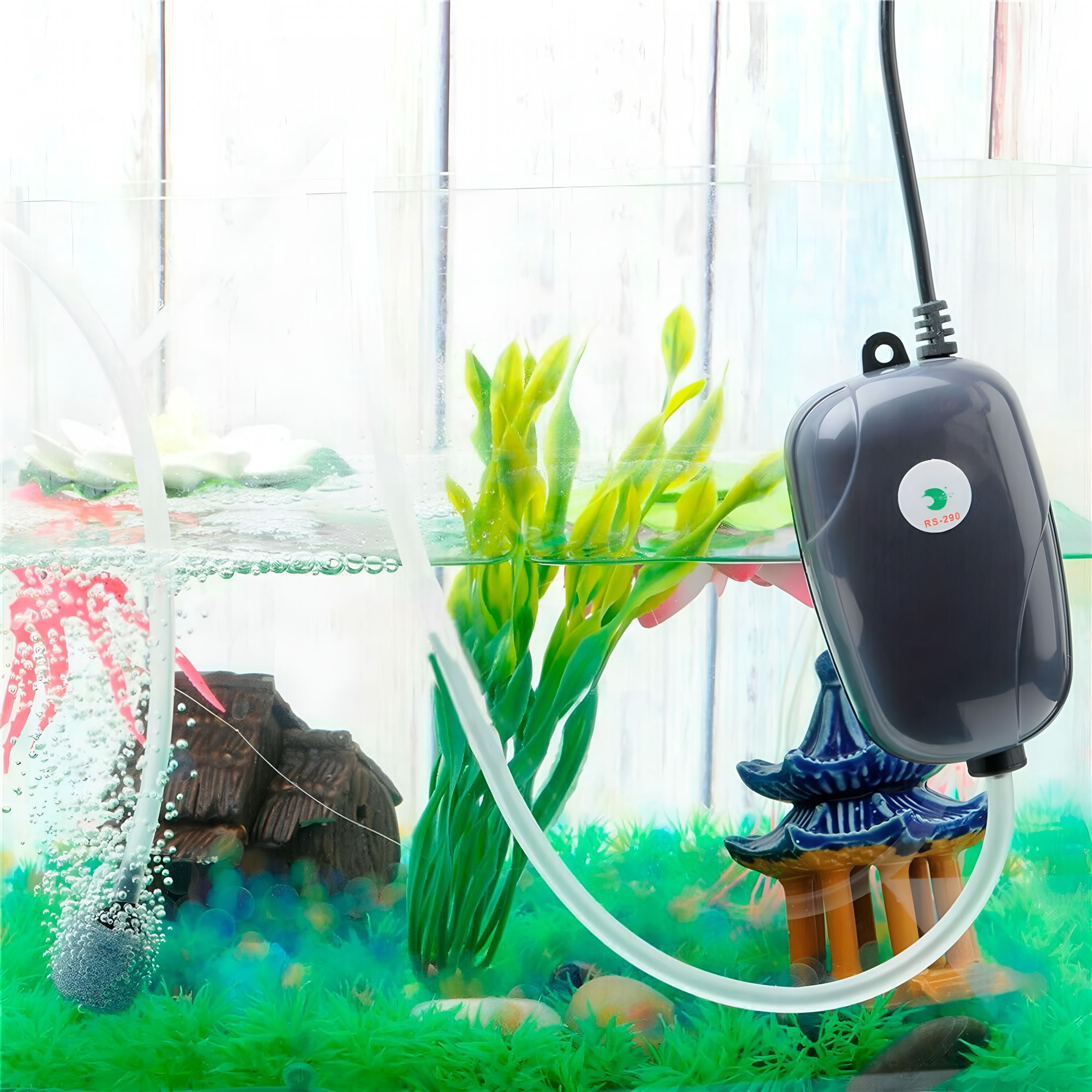 CURYMAY Aquarium Air Pump Fish Tank Oxygen Pump Dual Outlet with Accessories,Quiet Mini Air Pump for Aquarium,Silent Hydroponic Oxygen Fish Tank Bubbler