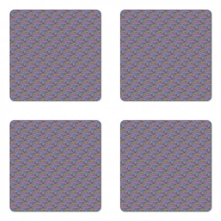 

Pastel Coaster Set of 4 Abstract Half Circles Geometric Fashion Round Stripes Design Square Hardboard Gloss Coasters Standard Size Cocoa and Violet by Ambesonne