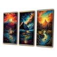 thumbnail image 3 of Designart "Sunset over Japanese Mountains Snowy River Scene III" Landscape Mountains Framed Wall Art Set Of 3 - Red Mountains Frame Canvas Set For Living Room Decor, 3 of 6