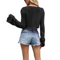 thumbnail image 4 of Okbabeha Women's Crochet Knit Crop Sweater Long Sleeve Crewneck Pullover Loose Y2K Sweater, 4 of 6