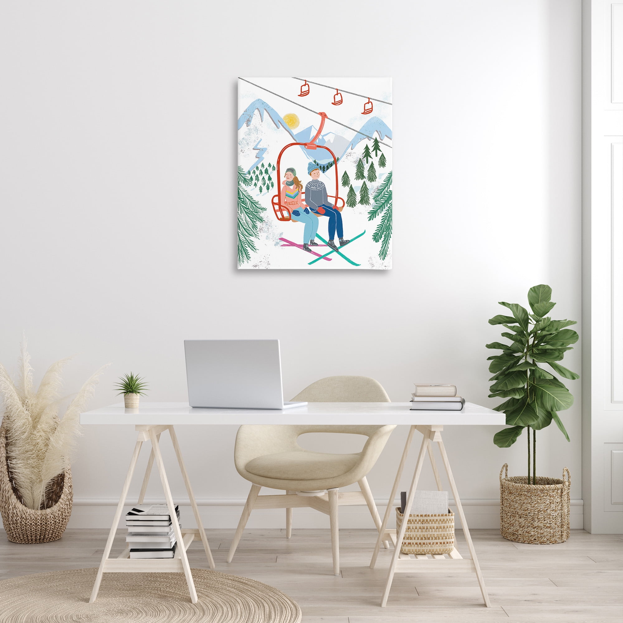 Stupell Industries Winter Ski Lift Friends Sports Painting Gallery Wrapped Canvas Art Print Wall Art, 30 x 40