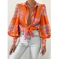 thumbnail image 3 of BTFBM Women Fashion Button Down Shirts V Neck Boho Printed Long Sleeve Blouses Dressy Casual Spring Fall Tops, 3 of 6
