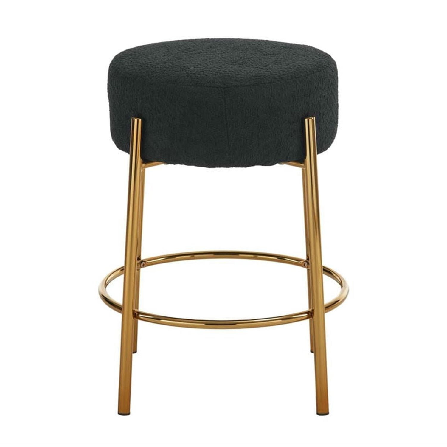 Demi Bonn 24" Counter Height Bar Stools Set of 2, Upholstered Barstools, Kitchen Island Countertop Chairs for Dining Room, Black+Gold