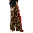 thumbnail image 3 of Bovemsi Women's Leopard Print Wide Leg Pants - Red Stripe Side Detail Retro Fashion Trousers with Pockets, Yellow, XXL, 3 of 9