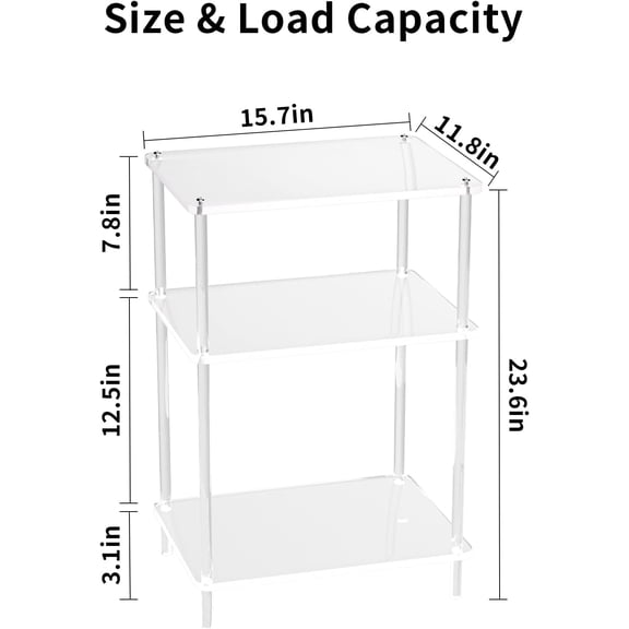 Acrylic Side Tables with 3 Shelve,Bedside Table Clear Nightstand for Bedroom Modern End Table for Living Room, Sofa Table, Side Table 15.7" L x11.8 Wx 23.6" H