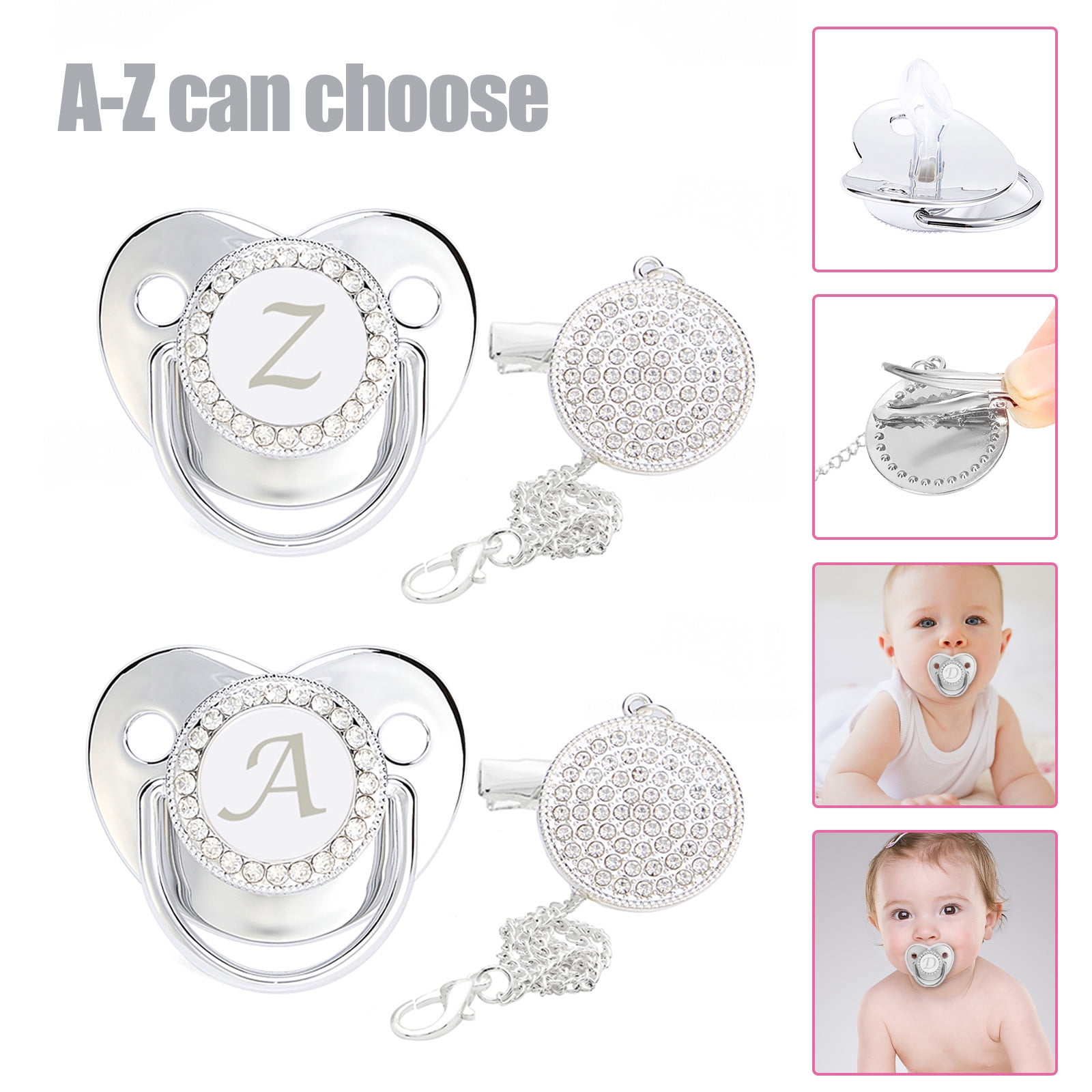 QIPOPIQ Clearance Baby Pacifier Initial Clip Silicone Infant Nipple Bling  Newborn Pacifier And Clips With Rhinestones 