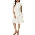 thumbnail image 1 of INSPIRE CHIC Robe-Chemise pour Femme Manches Courtes Col en Pointe Taille à Nouer Boutons Mi-Longue P Blanc, 1 of 7