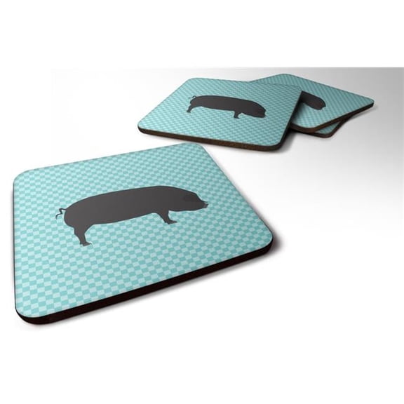 Devon Large Black Pig Blue Check Foam Coaster, Set of 4