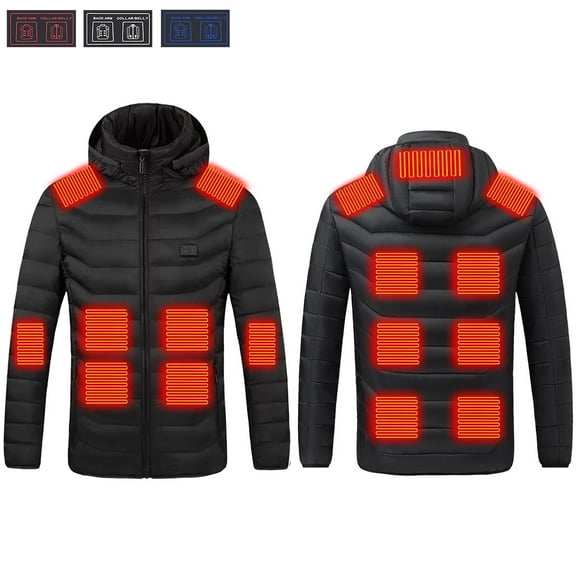 Heated Jacket for Men Women Multiple Heating Zones Winter Hooded Coat Winter Quilted Coat Unisex USB Charging Thermal Warm Coats Black XXL