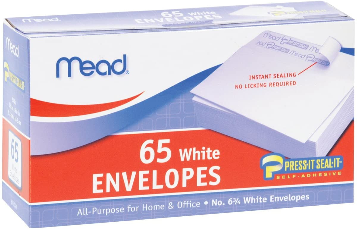 Mead PressIt SealIt 6 3/4 White Envelopes, 65 Count (75028