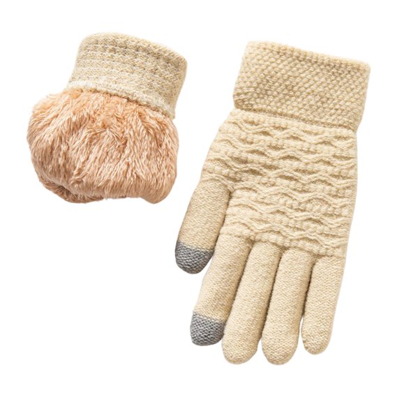 Riforla Ladies Double Layer Gloves with Thickened Jacquard Knit for Winter Cycling Ski Warmth Beige