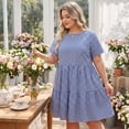 thumbnail image 2 of Agnes Orinda Women's Plus Size Gingham Dresses Tiered Crew Neck Short Sleeve Summer Casual Midi Plaid Dress 6X Dark Blue, 2 of 8
