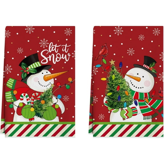 Snowman Winter Kitchen Towels Christmas Dish Towels 18x26 Inch Xmas Home Kitchen Decorations Hand Towels Set of 2 Drying Dishcloth