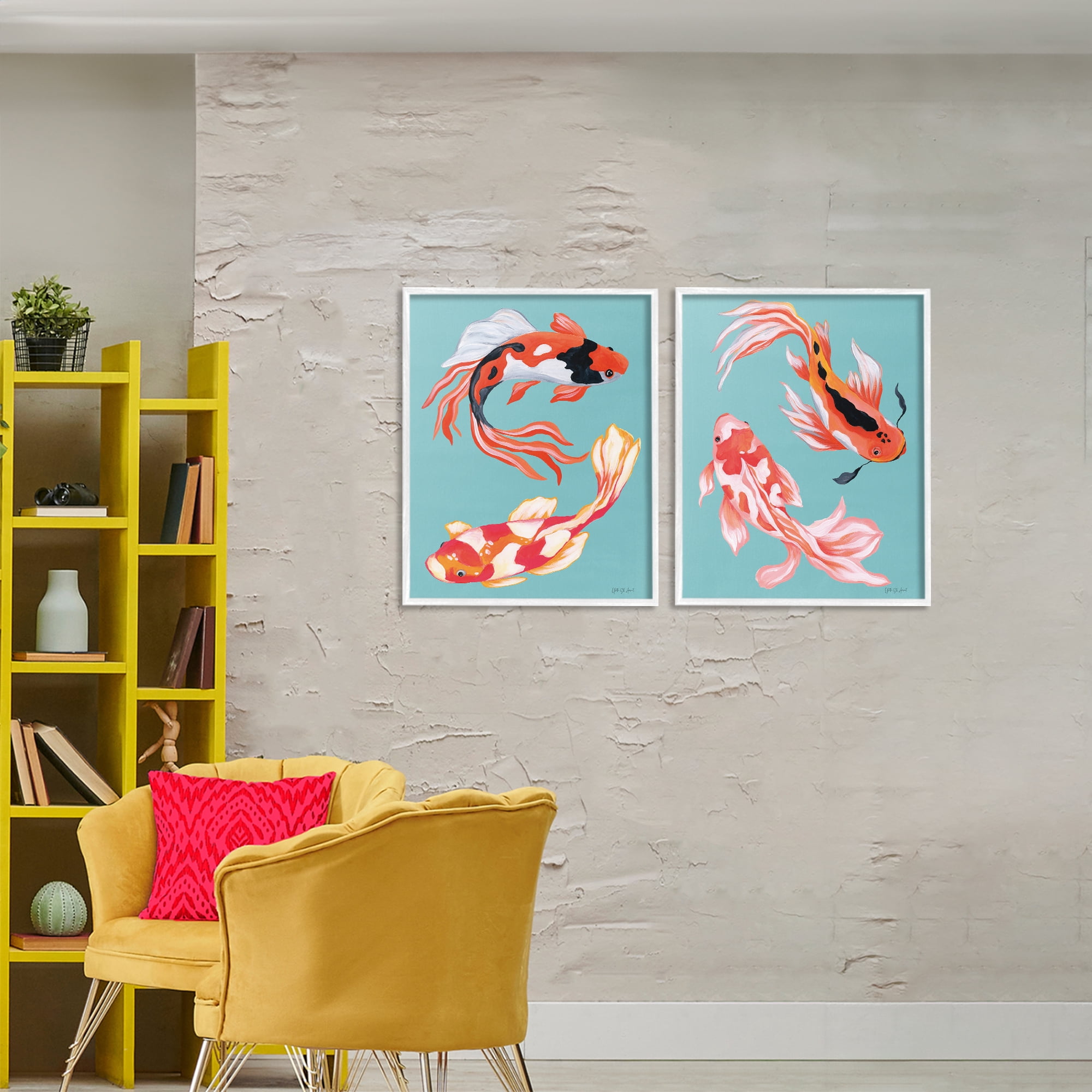 Stupell Industries Colorful Twin Koi 2 Piece White Framed Giclee Art Set, design by Yvette St. Amant