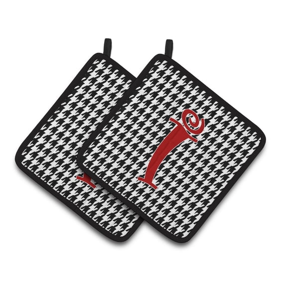 Carolines Treasures CJ1035-IPTHD Letter I Initial Monogram - Houndstooth Black Pair of Pot Holders, 7.5HX7.5W,