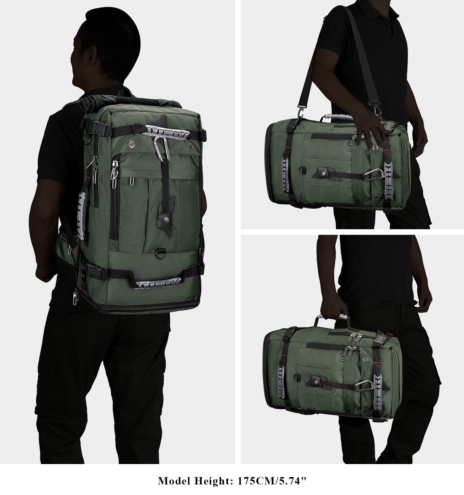 WITZMAN Carry on Nylon Travel Backpack for Men Convertible Large Duffle Luggage Bags for Airplane fit 18 inch Laptop B681 Army Green
