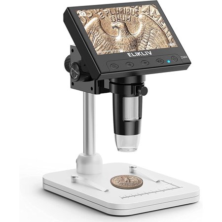 Microscope, LCD Digital Coin Microscope 1000x, Coin Magnifier with 8 Adjustable LED Lights, PC View Compatible with Windows/MacBook, EDM4, 4.3 Inch