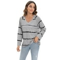 thumbnail image 2 of Xmarks Women's Striped T-Shirt Color Block Long Raglan Sleeve V Neck Baseball Tee Shirt Top, 2 of 10