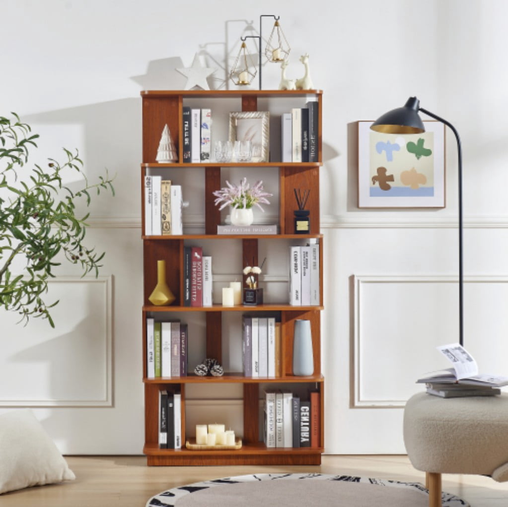 5-Tier Bookshelf, 31.5" Wide Modern Open Bookcase with 30" Shelf Clearance, Free Combination Storage Shelves, MDF Display Rack for Living Room, Bedroom & Home Office, Dark Oak