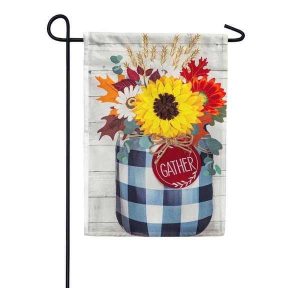 Fall Check Mason Jar Garden Linen Flag