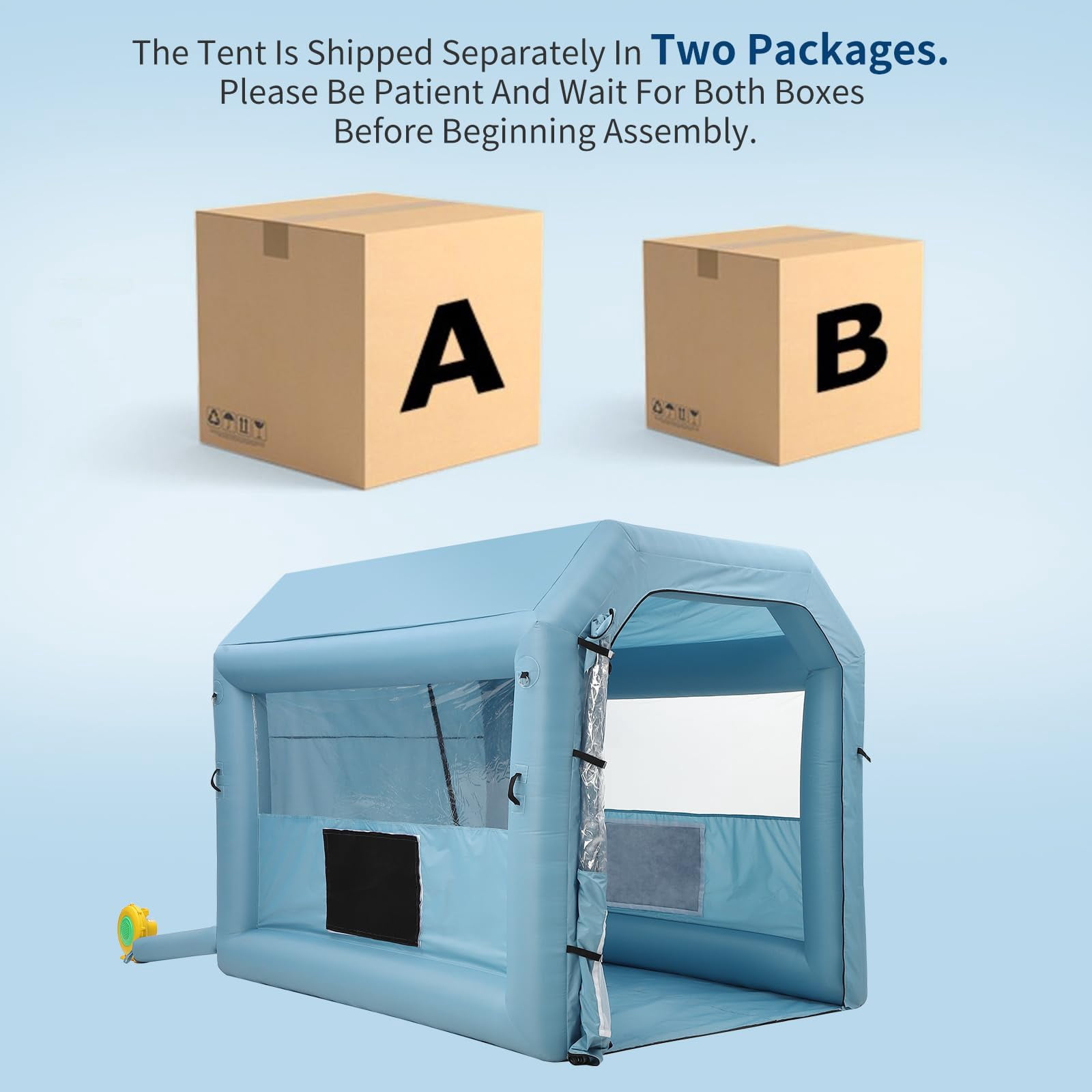 Volkmi Inflatable Spray Paint Tent, Blue Portable Spray Shelter with 3-Layer HEPA Filtration & High-Speed Blower for Garage, Workshop, Car & Furniture