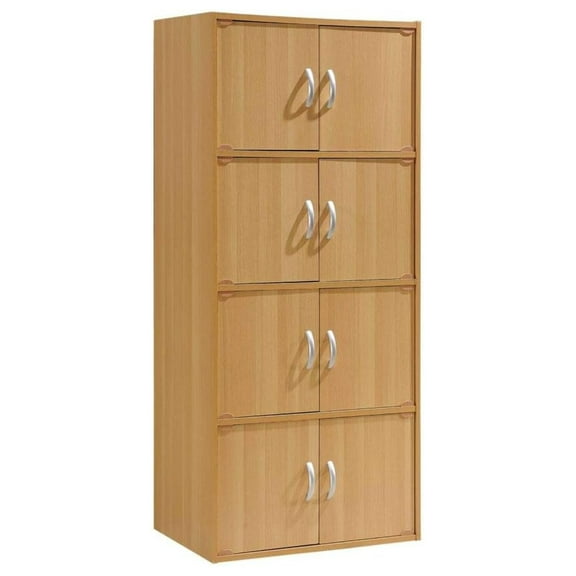 4-Shelf, 8-Door Cabinet Bookcase, Beech