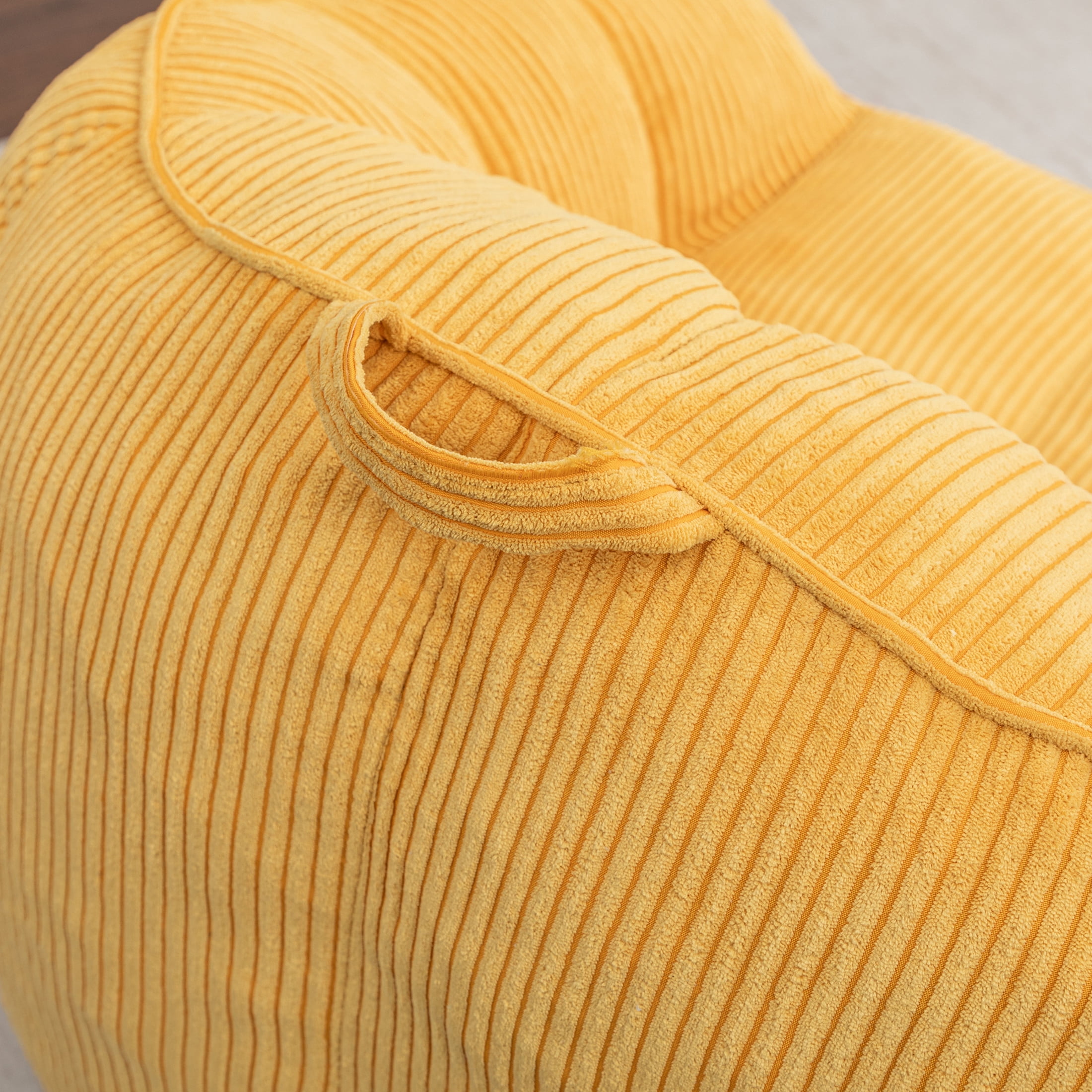 Noble House Revon Giant Corduroy Bean Bag Chair with Armrests, Cozy Memory Foam Lounge Couch for Living Room, Yellow