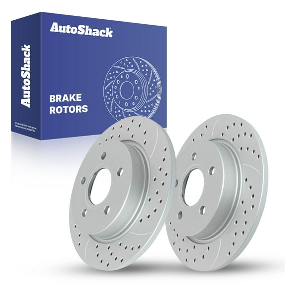 AutoShack Rear Solid Drilled & Slotted Coated Brake Rotors Silver Matte Finish 2-PC Set Replacement for 2012-2018 Ford Focus TurboGuard 10.66" (270.7 mm)