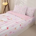 thumbnail image 3 of Manfei Cartoon Stripe Bow Zipper Queen Comforter Set with Fitted Sheet and 2 Pillowcases,Cute Floral Duck Zipper Bedding Set,Pink Reversible,4pcs, 3 of 7