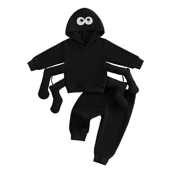 Cjfdfy Toddler Baby Boy Halloween Outfits Spider Legs Long Sleeve Hoodies and Elastic Waist Pants 2 Pieces Set Infant Halloween Spider Clothes 6M-4Y 