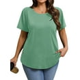 thumbnail image 3 of MOSHU Scoop Neck T-shirts for Women Short Sleeve Plus Size Tops Curved Hem Womens Shirts, 3 of 10