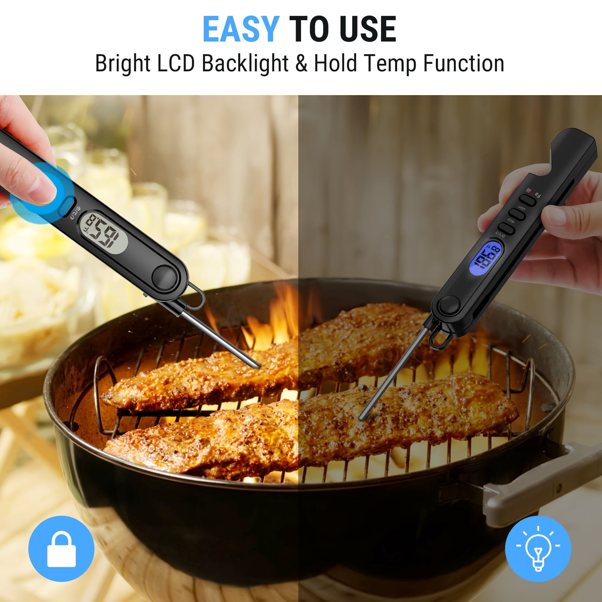 Instant Read Meat Thermometer for Cooking And Grilling, Kitchen Gadgets, Ultra Fast Thermometer with Backlight, Magnet, Calibration, And Foldable Probe for Kitchen, Outdoor Grilling And BBQ