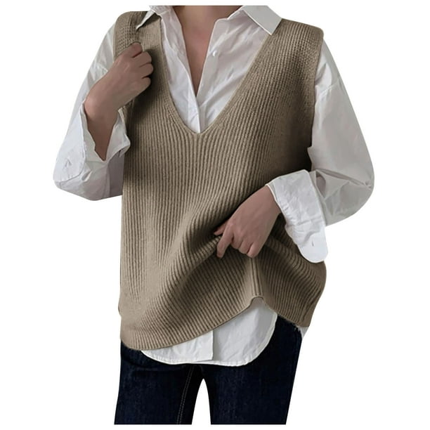 Women Casual Sleeveless V Neck Ribbed Knit Split Pullover Sweater Vest  Blouse - Walmart.com