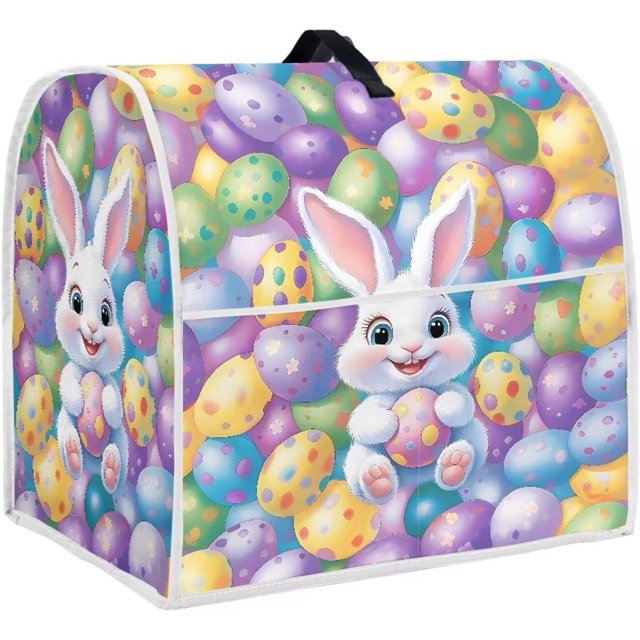 REJODA-Easter Kitchen Aid Mixer Cover, Food Processor Cover with Top Handle and Pocket, Dust Covers for Kitchen Appliances Stand Mixer or Coffee Maker Appliance Cover, Rabbit Eggs Print
