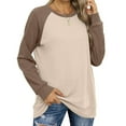 thumbnail image 6 of Scyoekwg Trendy Sweatshirts for Women Crewneck Raglan Sleeve Sweatshirt Fall Winter Clothes Long Sleeve Dressy Casual Pullover Tops Loose Solid Color Pullover Clothes(Khaki,M), 6 of 8
